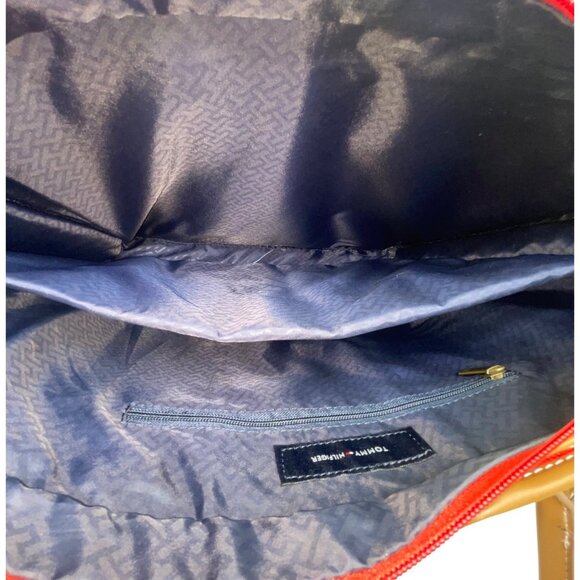 Tommy Hilfiger Women’s Red & Blue Canvas & Faux Leather Striped Accent Tote Bag - Picture 9 of 14